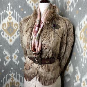 Ralph Lauren ‘15 Collection Tan Italian Lamb Shearling & Suede Fringe Jacket